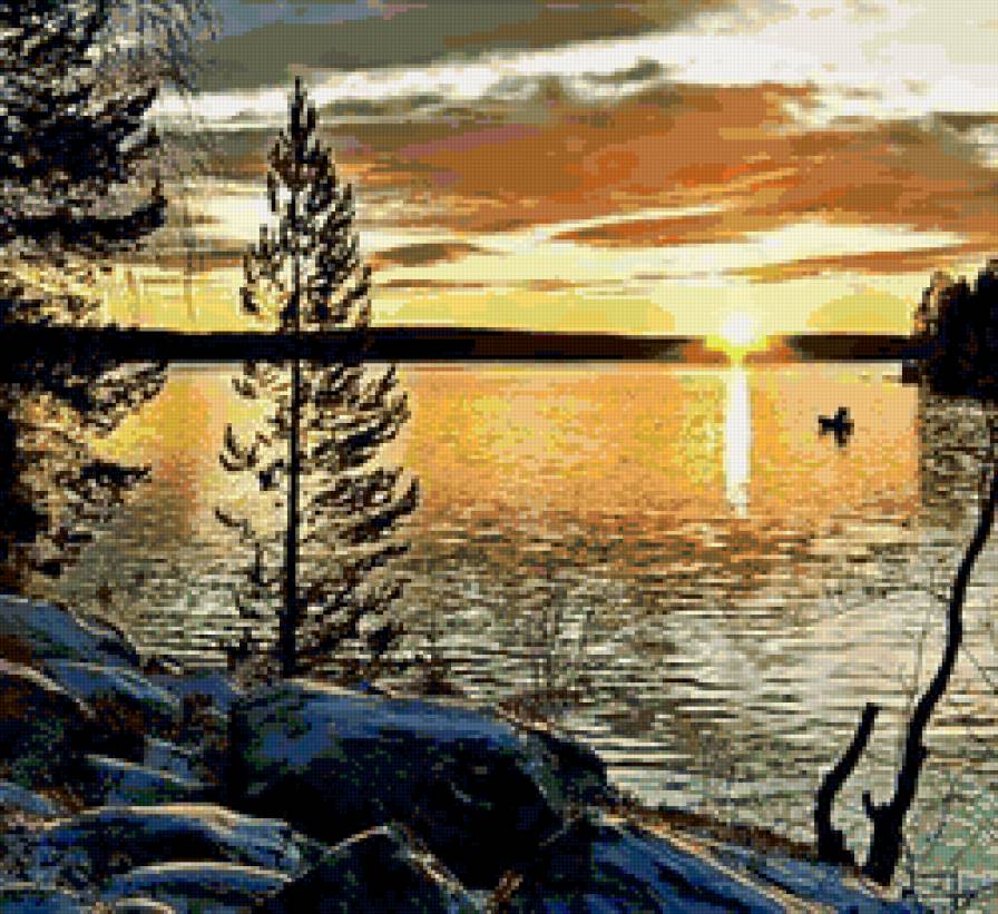 Русский север - пейзаж, природа, берег, вечер, закат, лодка - предпросмотр