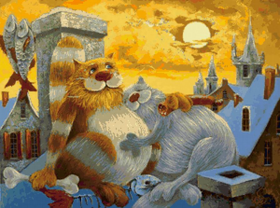 Смешные коты - рисунок, любовь, животные, пара, кошки - предпросмотр