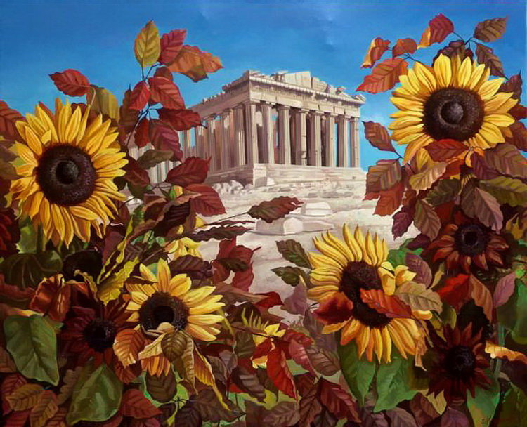 Серия "Пейзажи" - пейзаж, подсолнухи, цветы - оригинал