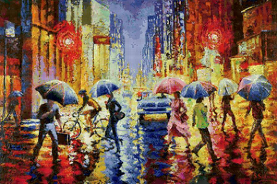 Серия "Городской пейзаж" - машины, люди, дом, город, дождь, пейзаж - предпросмотр