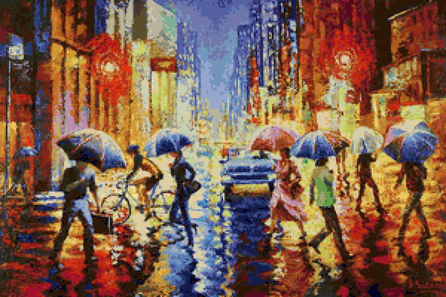 Серия "Пейзажи" - город, дождь, люди, пейзаж, машины, дом - предпросмотр