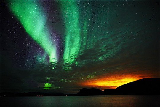 северное сияние - вода, северное сияние, природа, закат - оригинал