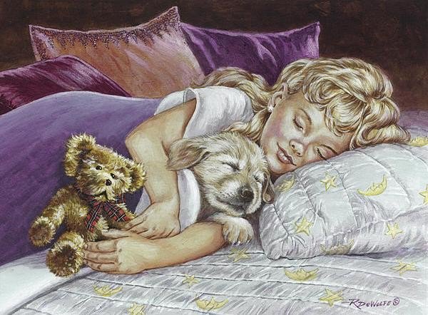 Сладкий сон - дети, живопись, щенок - оригинал