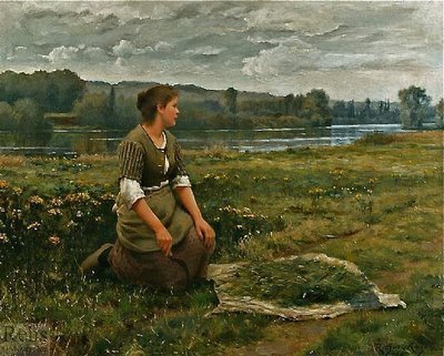 Собирательница - девушка, пейзаж, лето, река - оригинал