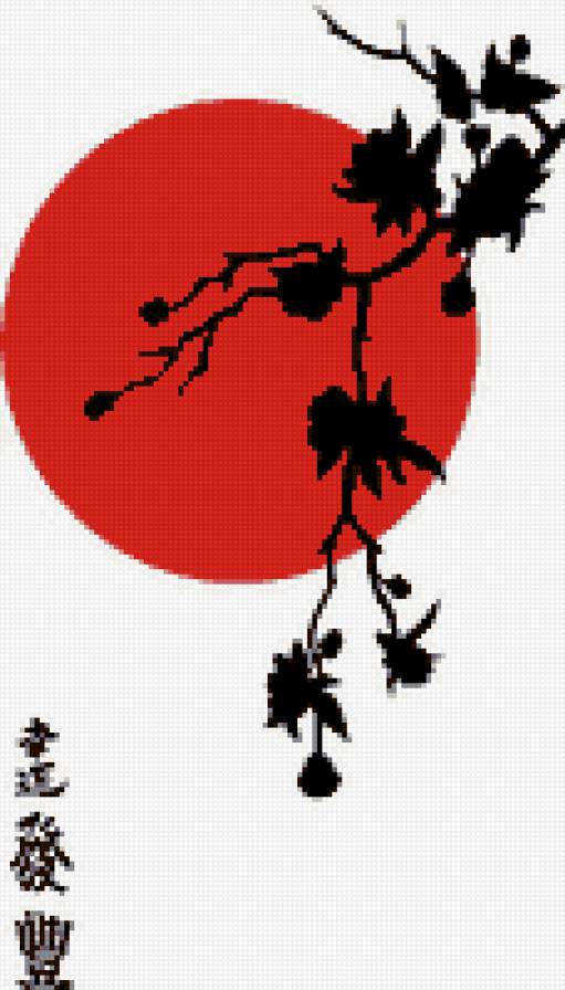 мотивы японии - солнце, ветка - предпросмотр