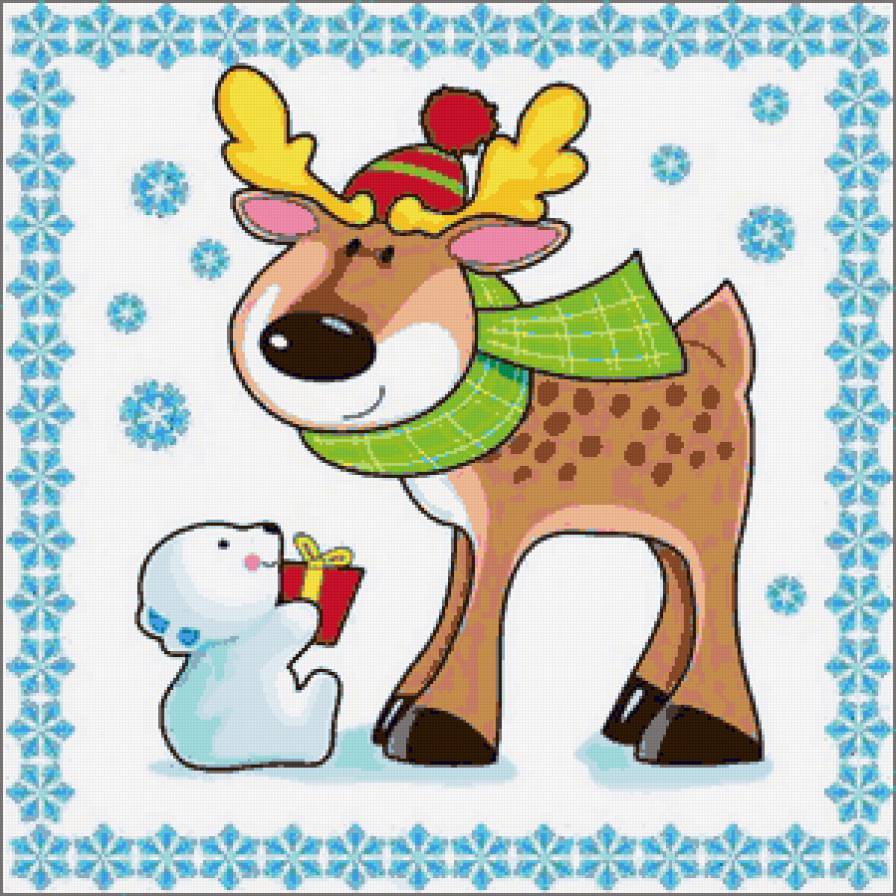 Детская подушка - олени, медвежонок, олень, подушка, новый год, снежинки, узоры - предпросмотр