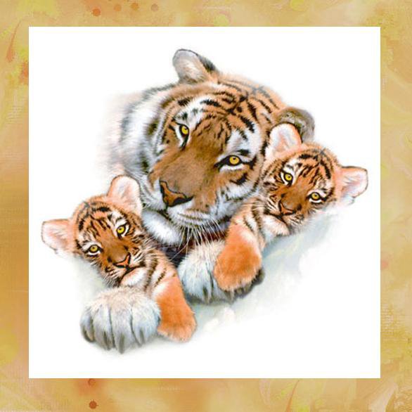 Семейка - тигры, картина, животные - оригинал