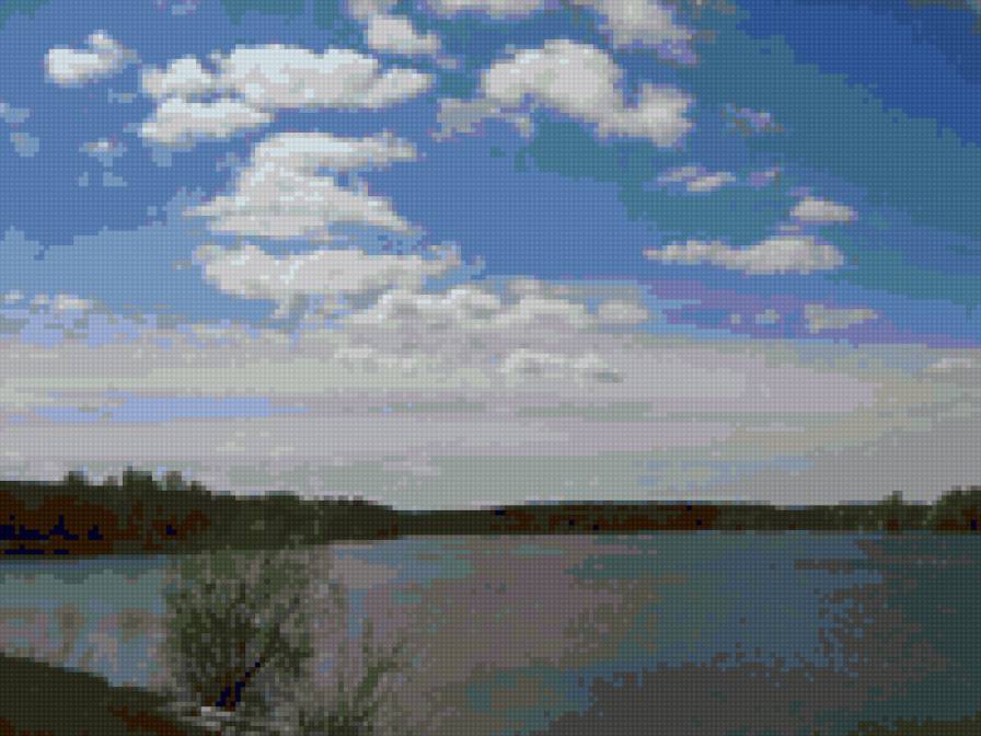 Тишина - озеро, облака, берега - предпросмотр