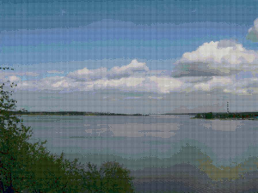 Штиль - маяк, берег, залив, небо, море, вода, облака - предпросмотр