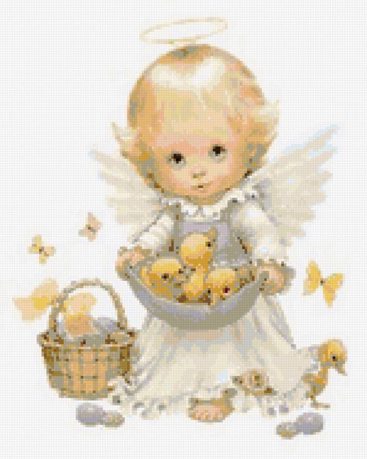 Ангелок с утятами - белый, ангел. рождество. утята - предпросмотр