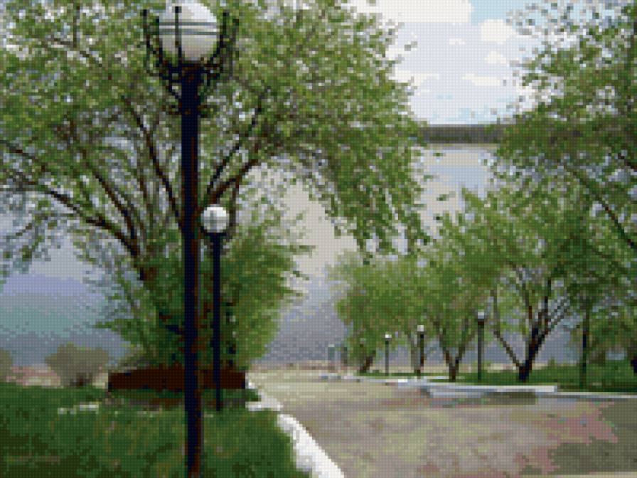 Лестница к морю - море, деревья, спуск, фонари - предпросмотр