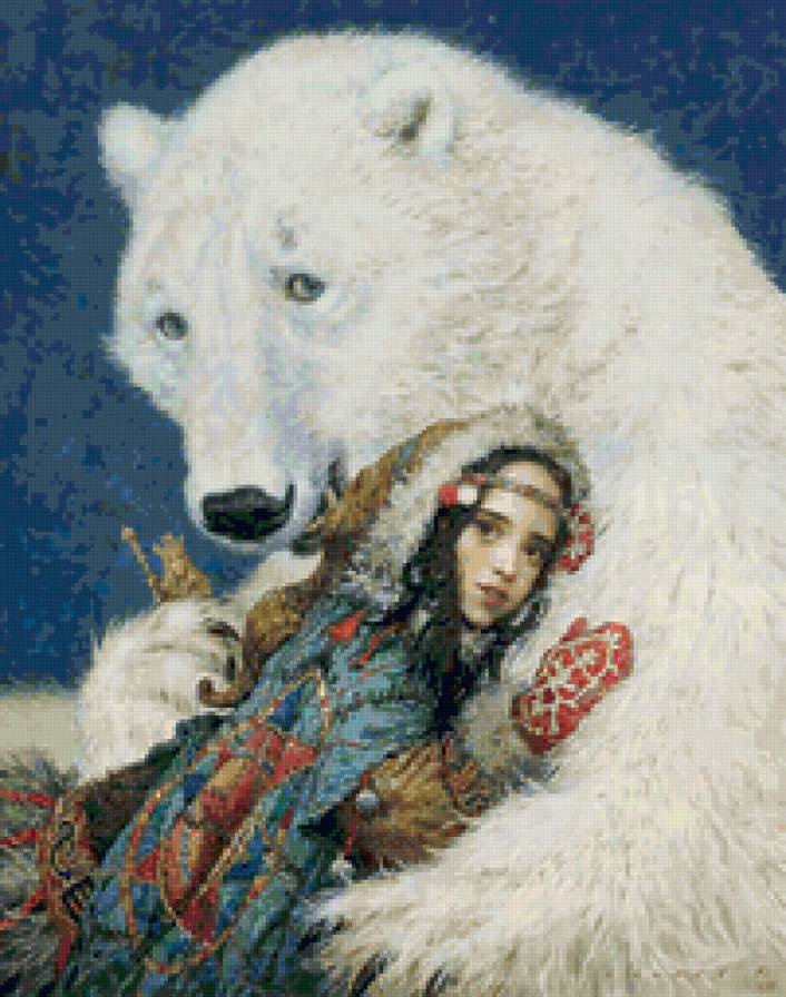 друзья - белый медведь, медведи, девочка, девушка, сказка, иллюстрация - предпросмотр