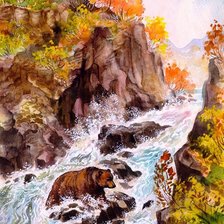 Оригинал схемы вышивки «медведь на водопаде» (№106104)