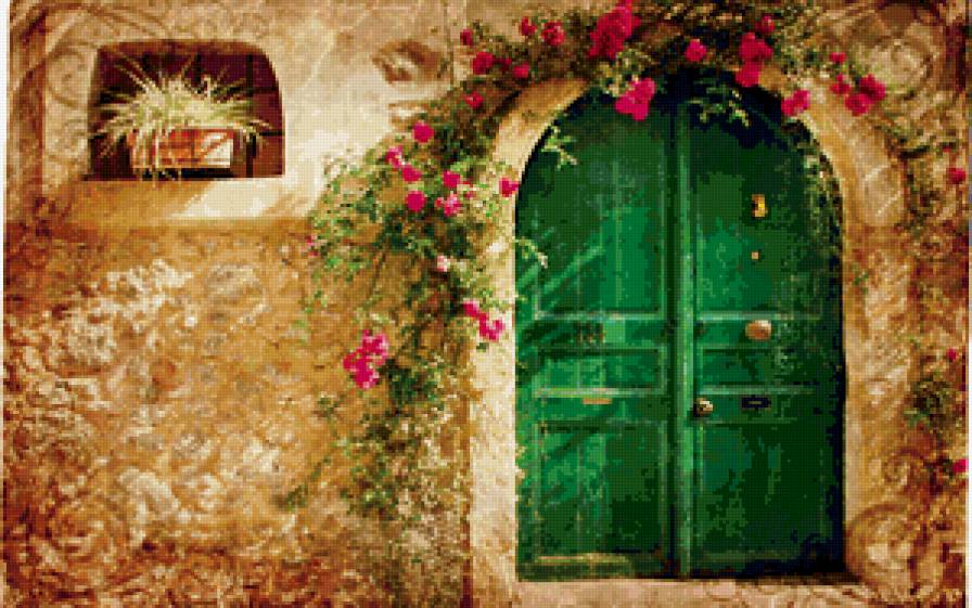 дверь - дом, цветы - предпросмотр