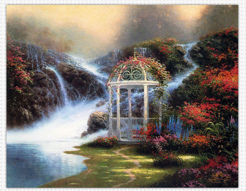 Серия "Пейзажи" - водопад, беседка, пейзаж - оригинал