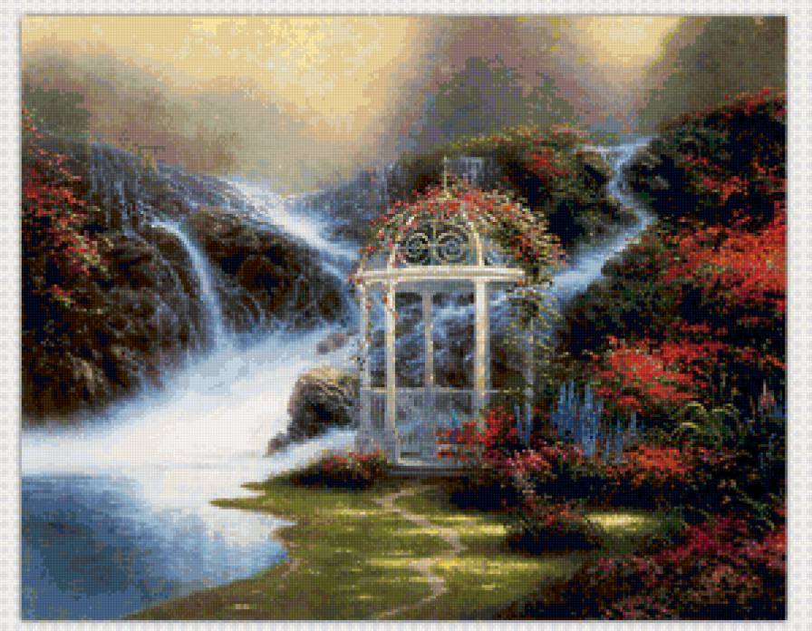 Серия "Пейзажи" - пейзаж, водопад, беседка - предпросмотр