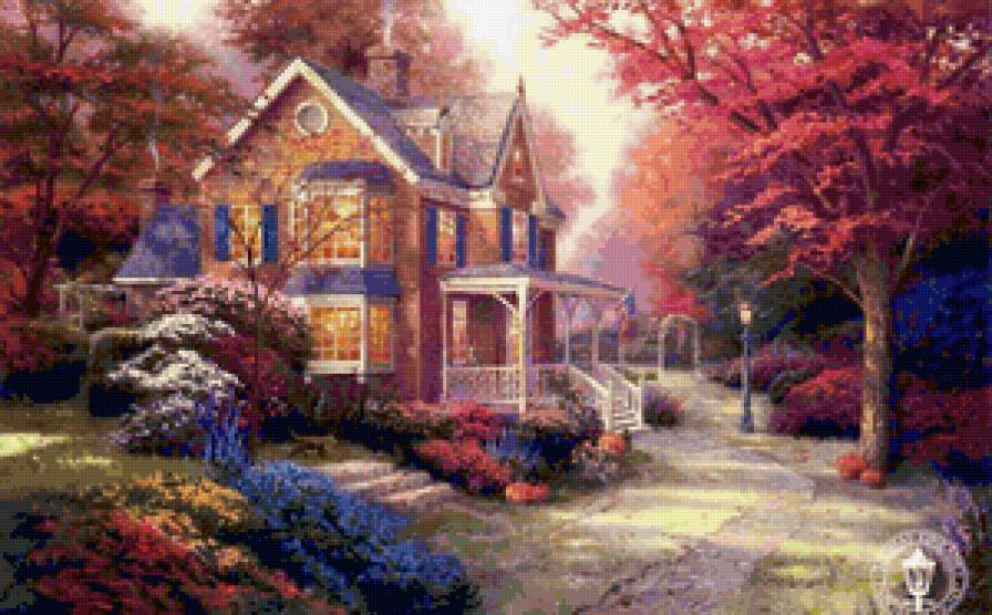 Серия "Пейзажи" - пейзаж, осень, домик - предпросмотр