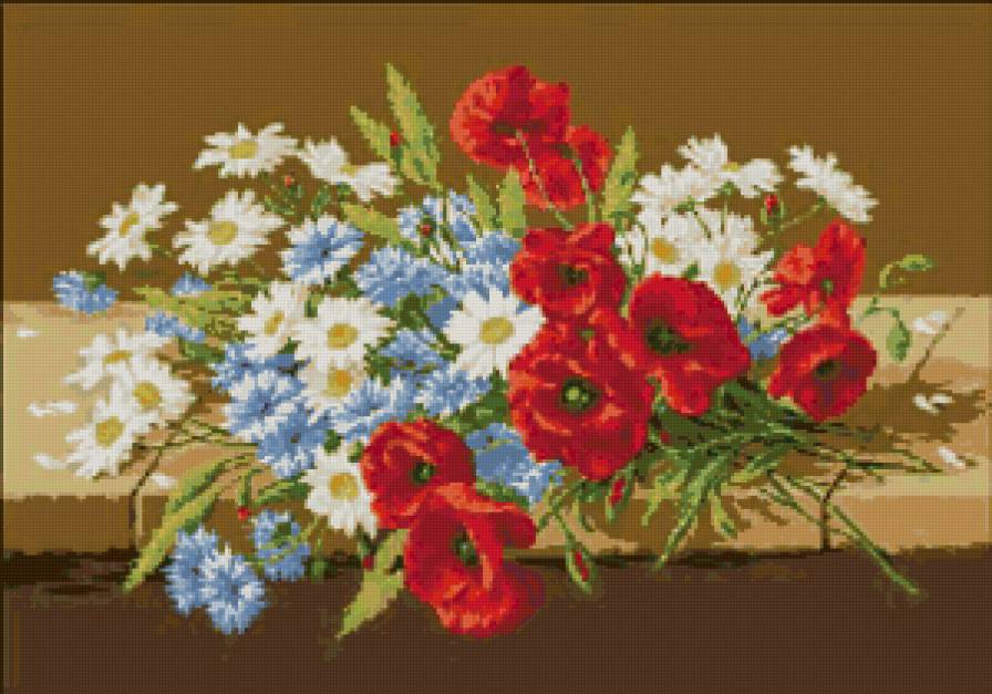 полевые цветы - ромашки.маки, букет, цветы, полевые цветы, васельки - предпросмотр