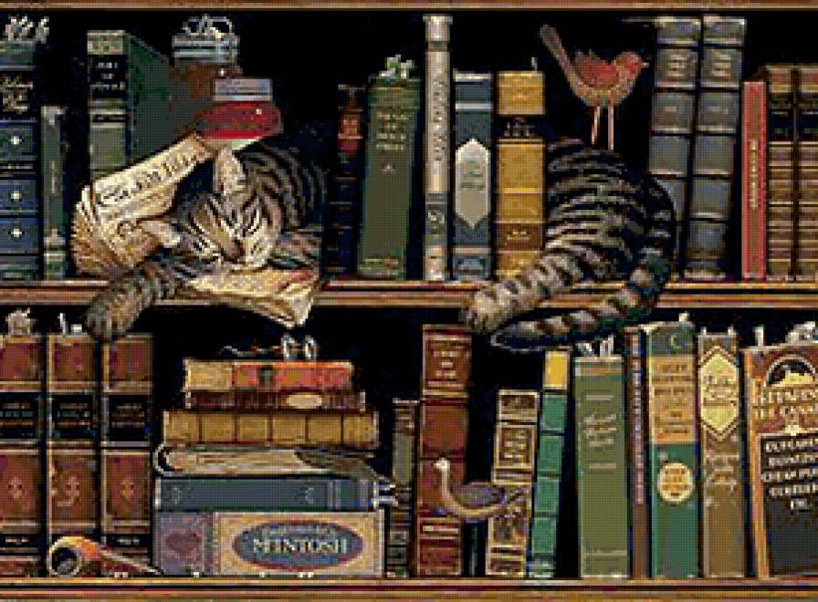 Триптих Чтение1 - триптих, книги, коты - предпросмотр