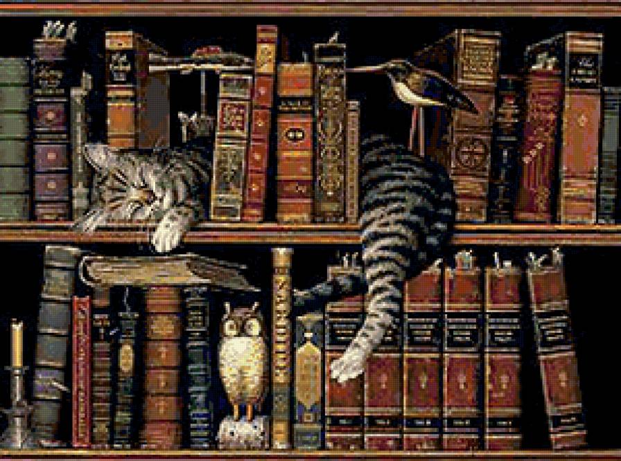 Триптих Чтение2 - коты, книги, триптих - предпросмотр