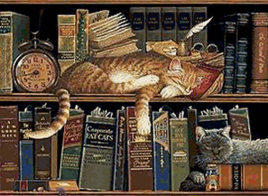 Триптих Чтение3 - книги, коты, триптих - предпросмотр