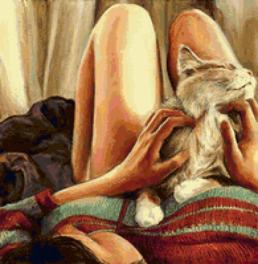 Девочка и кот - девушка, кошка - предпросмотр