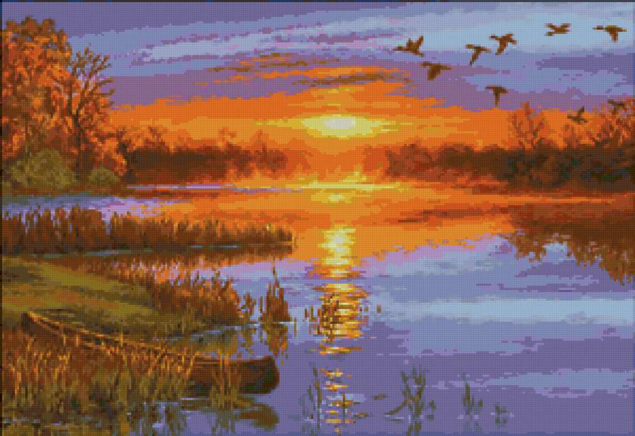 закат - осень, природа, пейзаж, водоем, озеро, закат - предпросмотр