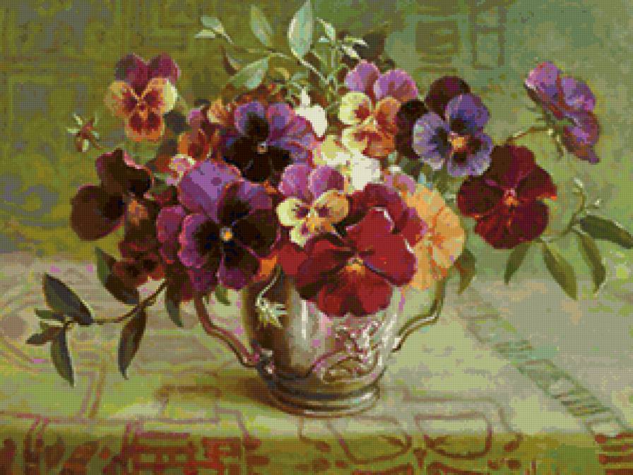 Серия "Букет" - виола, цветы, букет, анютины глазки, фиалки - предпросмотр