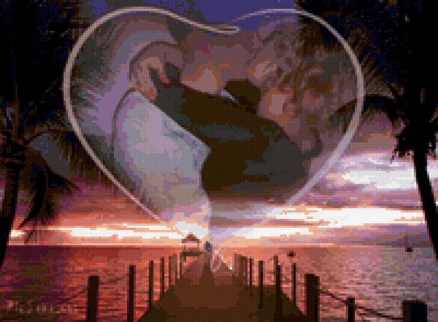 Мы счастливы - закат, мост, девушка, парень, пальмы - предпросмотр