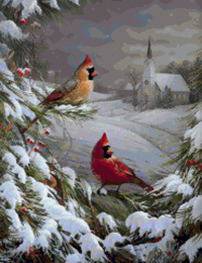 Зима - снег, зима, птицы - предпросмотр