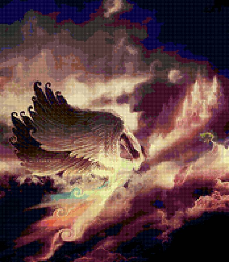 Птица Феникс - выдумка, фэнтези, девушка, птица, пейзаж - предпросмотр