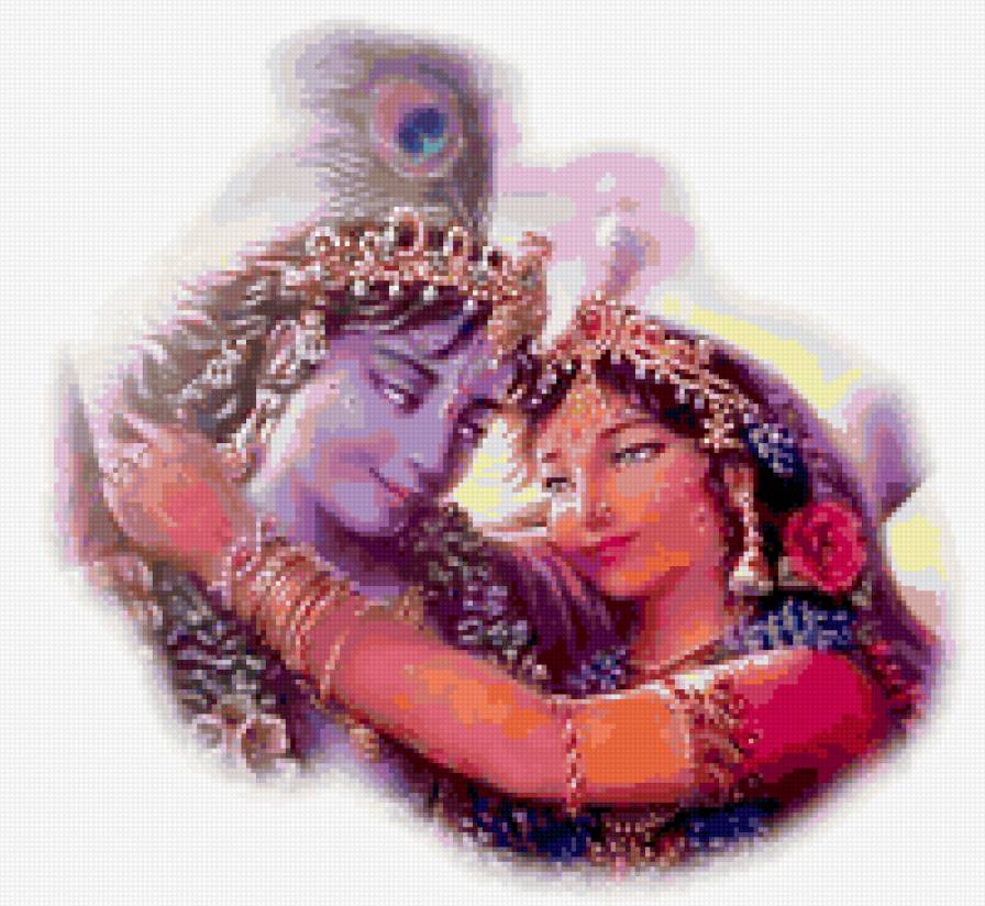 Шива с женой - божество, полотно, транс, психо, флюро, индийские - предпросмотр