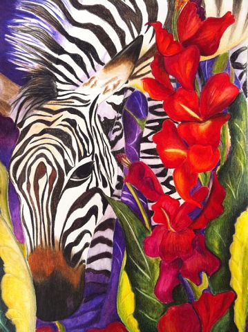 зебра - зебра, животные, цветы - оригинал