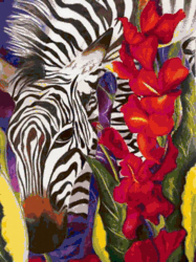 зебра - зебра, животные, цветы - предпросмотр