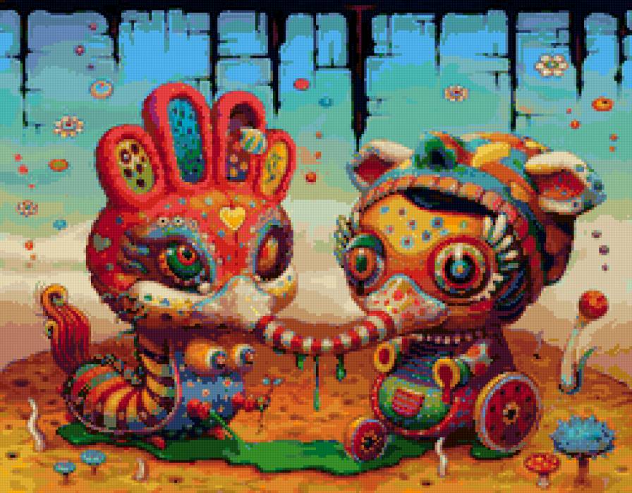 Грусная парочка - полотно, флюро, индийские, психо, транс - предпросмотр