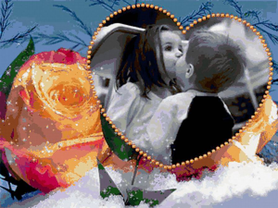 Виньетка - он и она, поцелуй, ребенок, пара, любовь, дети - предпросмотр