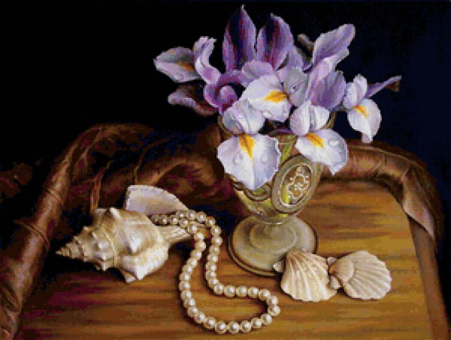 Ирисы и ракушки - живопись, илиева мария - предпросмотр