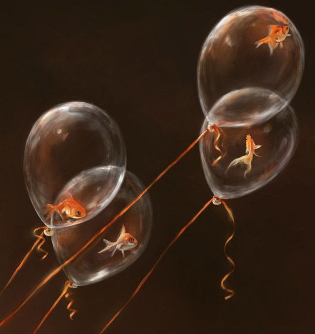 рыбки в шаре - аквариум, воздушный шар, шары, рыба, золотая рыбка - оригинал