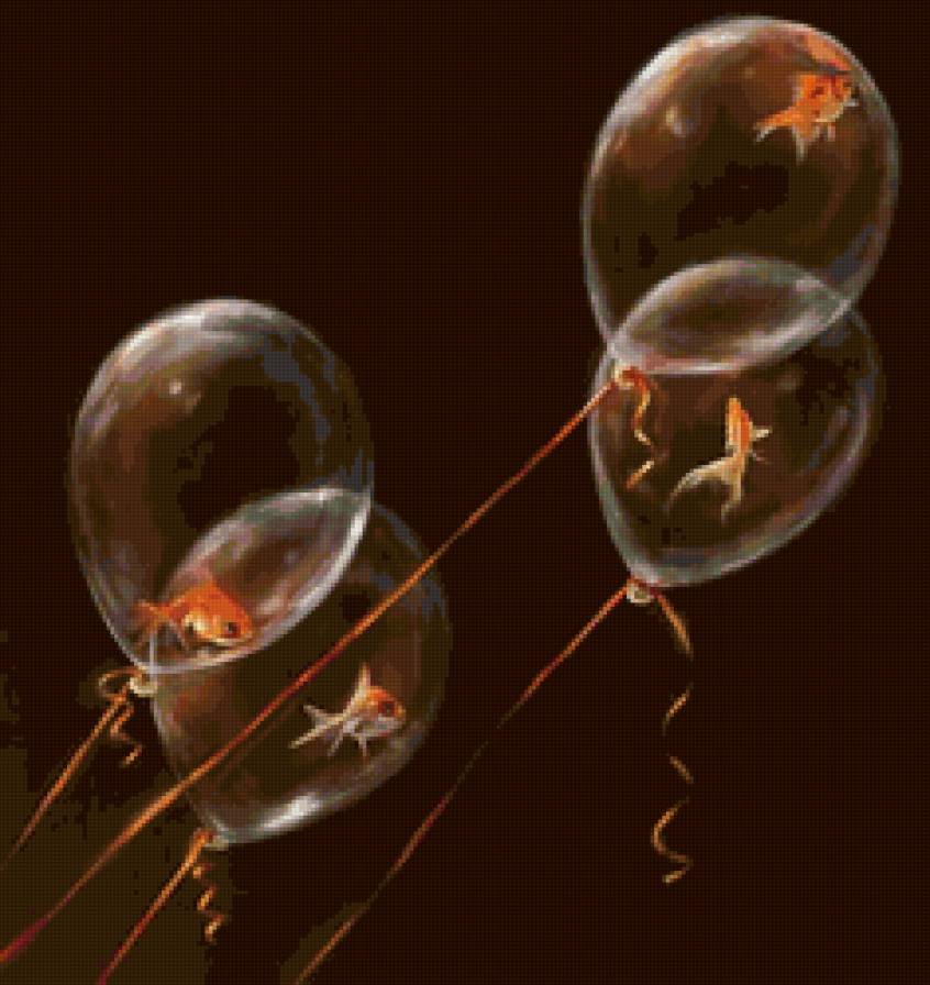 рыбки в шаре - шары, воздушный шар, аквариум, золотая рыбка, рыба - предпросмотр