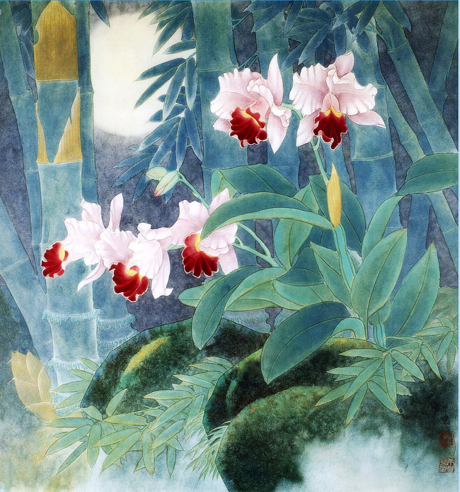 орхидея - китайская живопись, цветы, орхидеи - оригинал