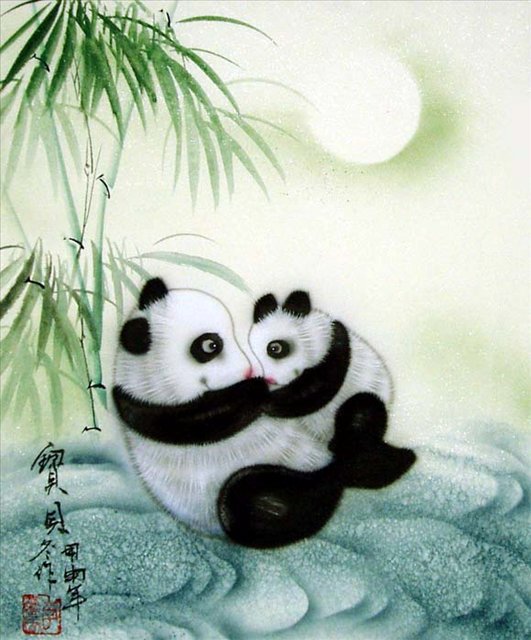 панды - животные, панда, китайская живопись, медведи - оригинал
