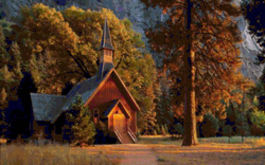 Осенний пейзаж - домик, осень, пейзаж, природа, горы - предпросмотр