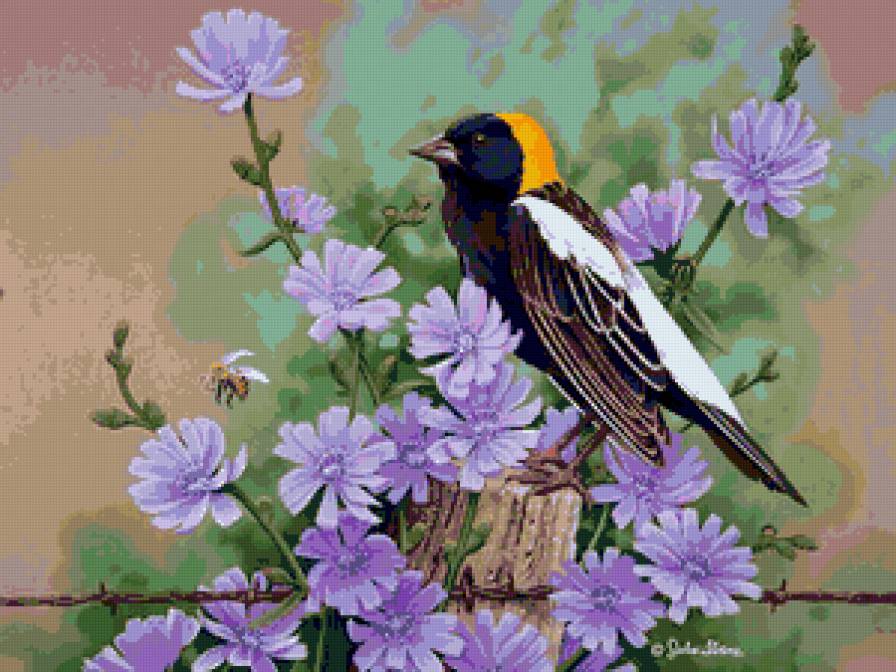 Серия "Птицы" - пейзаж, птицы, цветы - предпросмотр