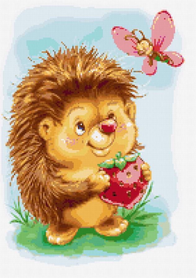 Ёжик с клубникой - цветочки, ежик, клубника, цветы, ежи, ягодки, ежики - предпросмотр