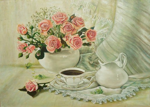 Натюрморт - букет, цветы в вазе, натюрморт, розы - оригинал
