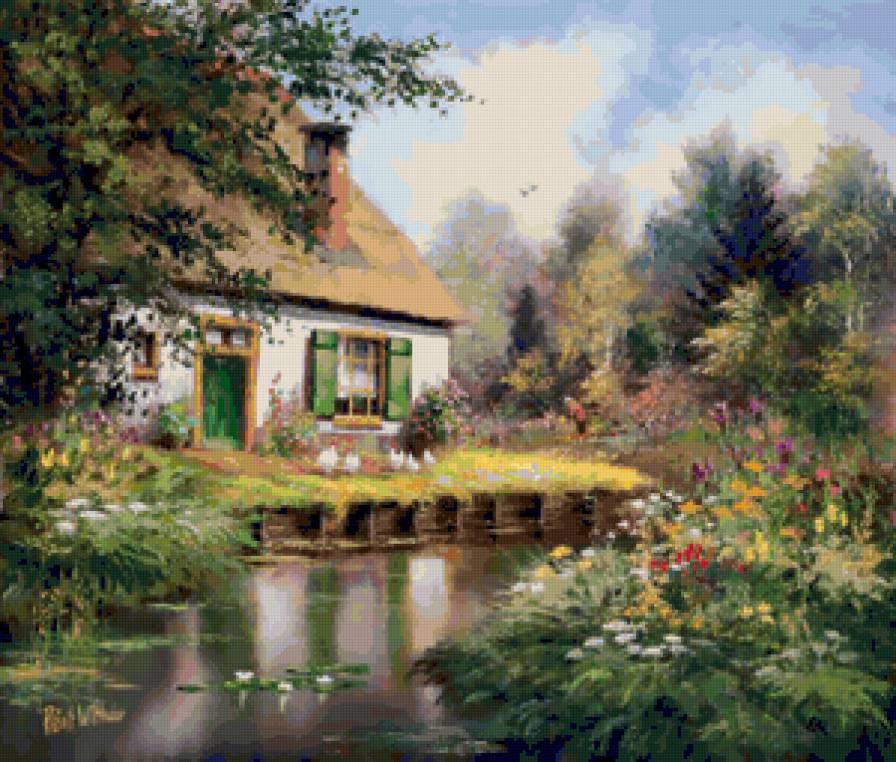 уютный городок - лето, озеро, деревня, природа, пейзаж - предпросмотр