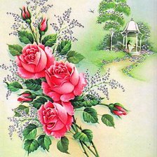 Оригинал схемы вышивки «Пейзаж с розами» (№109041)