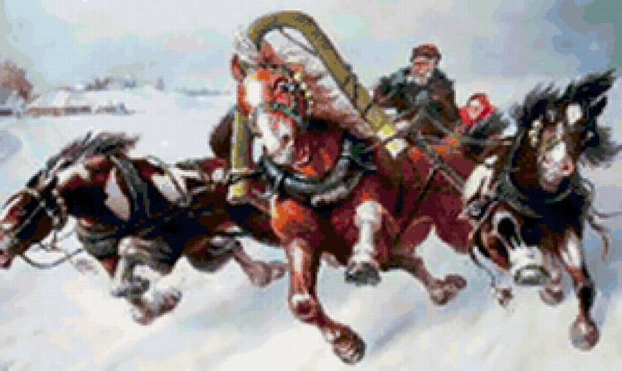скорость - народные гулянья, тройка, лошади, народ, зима - предпросмотр