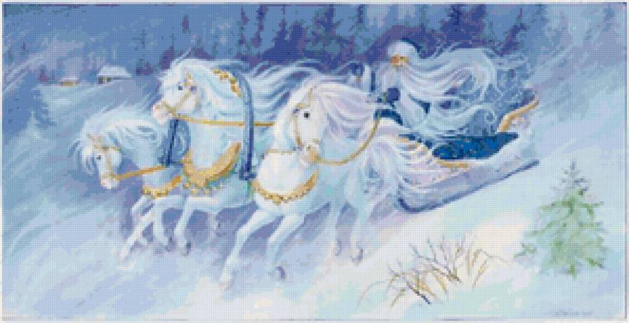 дед мороз - зима, новый год, сани, упряжка, животные, лошади, снег - предпросмотр