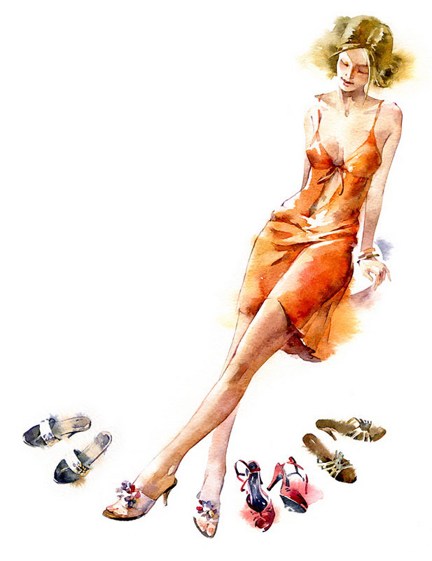 сложный выбор - акварель, туфли, девушка, обувь, женский образ, красота - оригинал